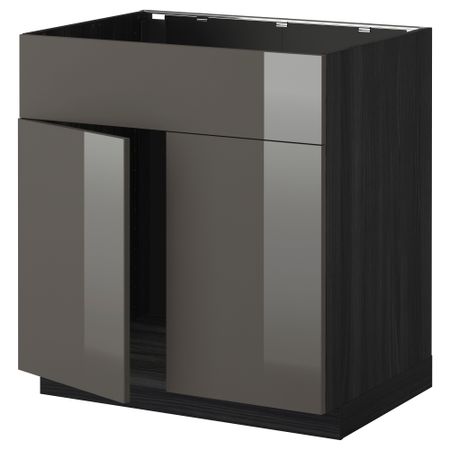Напольный шкаф под мойку 2 дверцы/фронтальных панели МЕТОД, черный, Рингульт серый (80x60 см)