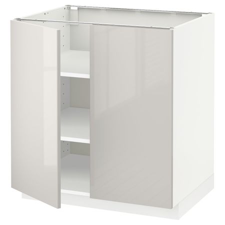 Напольный шкаф с полками/2дверцами, белый/Рингульт светло-серый 80x60 см IKEA METOD МЕТОД 894.452.39