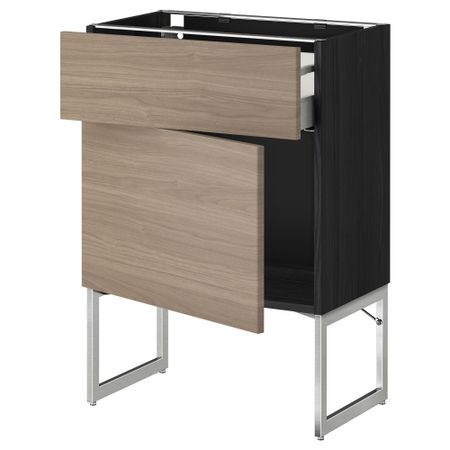 Напольный шкаф с ящиком, дверью МЕТОД / МАКСИМЕРА, черный, Брокхульт светло-серый