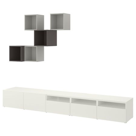 Комбинация для ТВ, белый/светло-серый, темно-серый 300x42x210 см IKEA BESTÅ БЕСТО / EKET ЭКЕТ 592.868.64