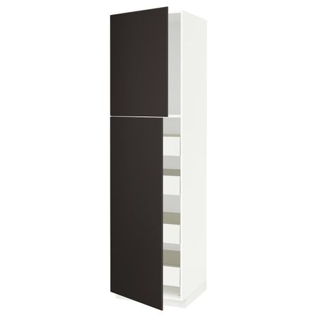 Высокий шкаф/2дверцы/4ящика, белый/Кунгсбакка антрацит 60x60x220 см IKEA МЕТОД / ФОРВАРА 993.590.90