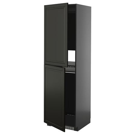 METOD Высокий шкаф д/холодильн/морозильн - черно-серый/Bodbyn чёрный 60x60x200 см