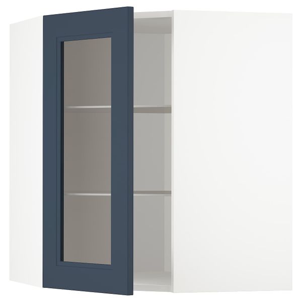 Угловой навесной шкаф с полками, стекляными дв, белый Акстад/матовая поверхность синий 68x80 см IKEA METOD МЕТОД 494.020.05 - фото 1
