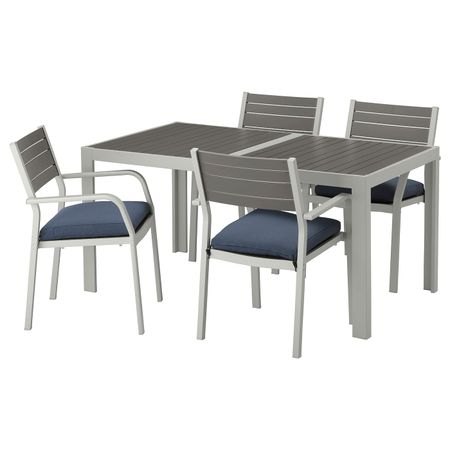 Стол + 4 кресла, для/сада, темно-серый/ФРЁСЁН/ДУВХОЛЬМЕН синий 156x90 см IKEA ШЭЛЛАНД 092.662.17