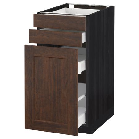 Напольный шкаф с выдвижными модулями, 2 фронтальные панели МЕТОД / МАКСИМЕРА, черный, Эдсерум коричневый