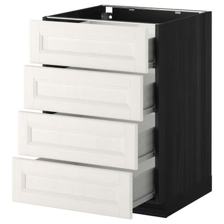 Напольный шкаф 4 фронтальных панели, 4 ящика МЕТОД / ФОРВАРА, черный, Лаксарби белый