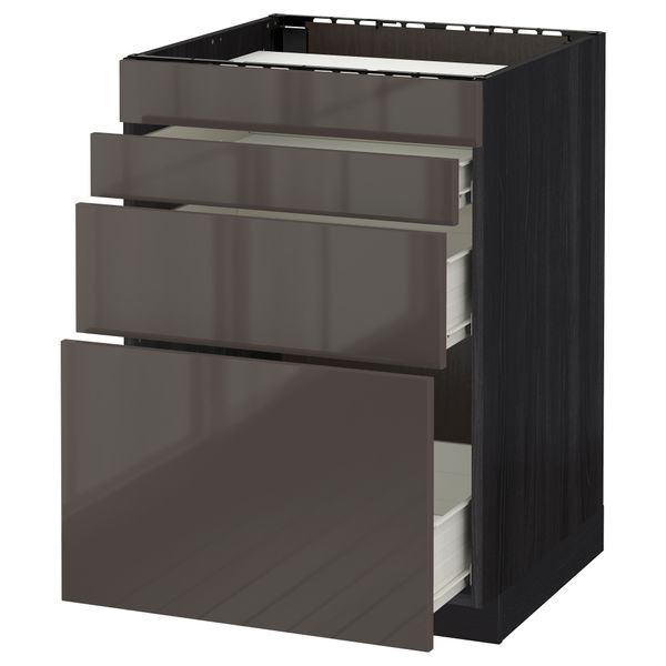 Напольный шкаф для духовки, 4фасада, 3 ящика МЕТОД / ФОРВАРА, черный, Рингульт серый - схема-чертеж с размерами