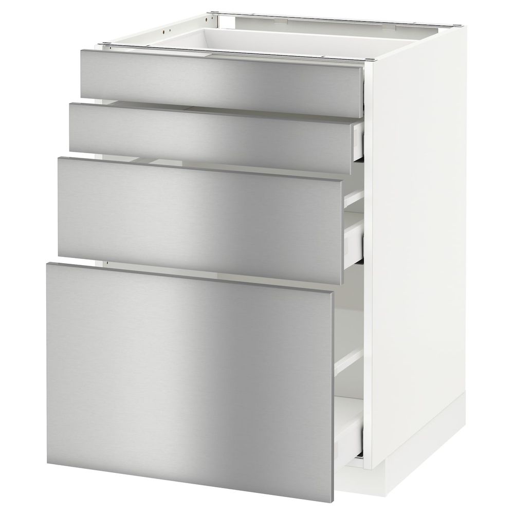 Напольный шкаф 4 фронтальных панели, 4 ящика, белый, Гревста нержавеющая сталь 60x60 см IKEA МЕТОД / МАКСИМЕРА 393.316.88 - схема-чертеж с размерами