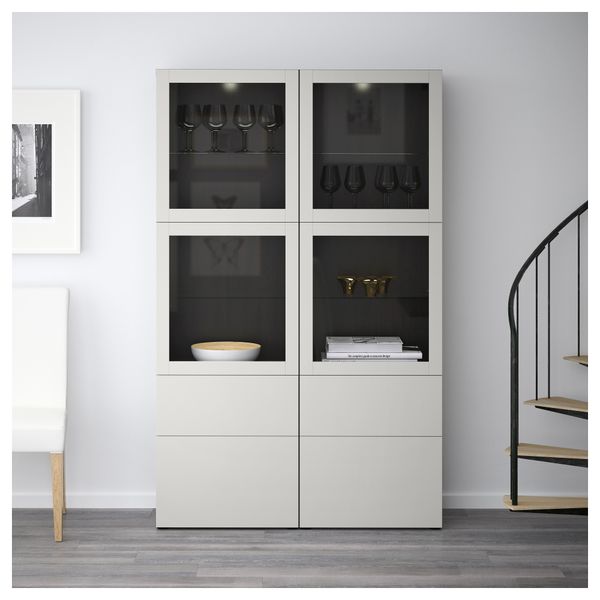 Комбинация для хранения со стеклянными дверцами БЕСТО, черно-коричневый Синдвик, Лаппвикен светло-серый прозрачное стекло - фото 2