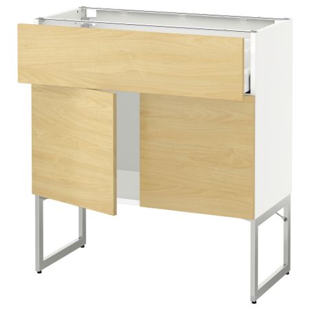 Напольный шкаф, полки, ящик, 2 двери МЕТОД / МАКСИМЕРА, белый, Тингсрид береза