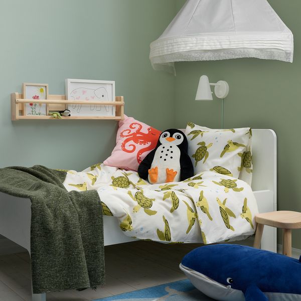 Пододеяльник и наволочка, черепашки зеленый, белый, 150x200, 50x60 см IKEA BLÅVINGAD 305.210.94 - фото 8