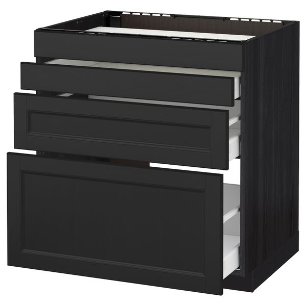 Напольный шкаф для духовки, 4фасада, 3 ящика МЕТОД / МАКСИМЕРА, черный, Лаксарби черно-коричневый - схема-чертеж с размерами