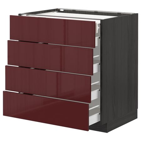 Напольный шкаф 4 фронтальных, 2 низких, 3 средних ящ, черный Калларп/глянцевый темный красно-коричневый 80x60 см IKEA МЕТОД /