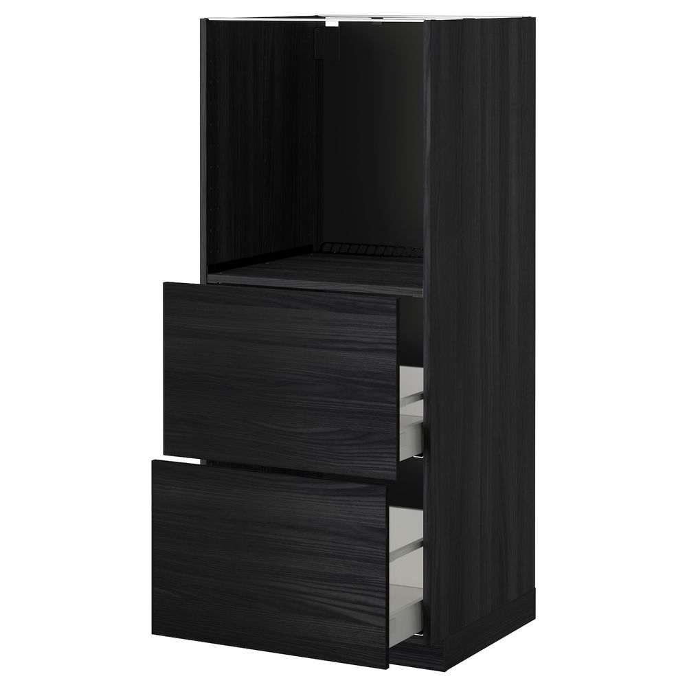 Высокий шкаф с 2 ящиками для/духовки, черный, Тингсрид черный 60x60x140 см IKEA МЕТОД / МАКСИМЕРА 692.370.95 - фото 1