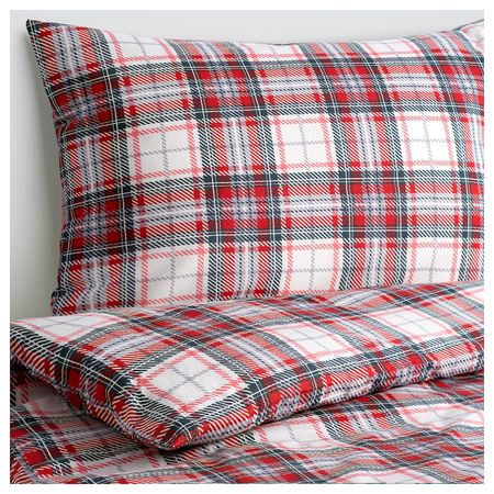 Комплект постельного белья,3 предм., серый/красный 150x200x50x70 см IKEA BENVED БЕНВЕД 004.467.27