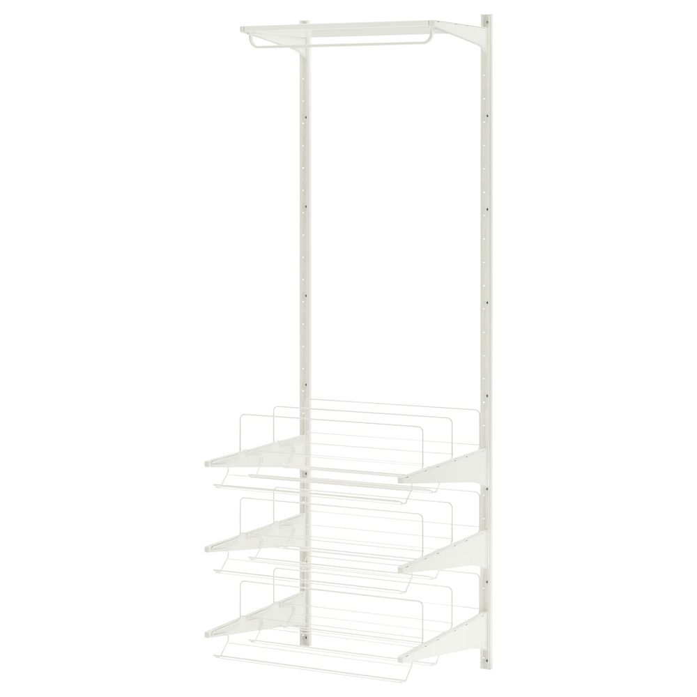Настенная шина, штанга, модуль для/обуви, белый 65x60x196 см IKEA АЛЬГОТ 692.303.10 - схема-чертеж с размерами