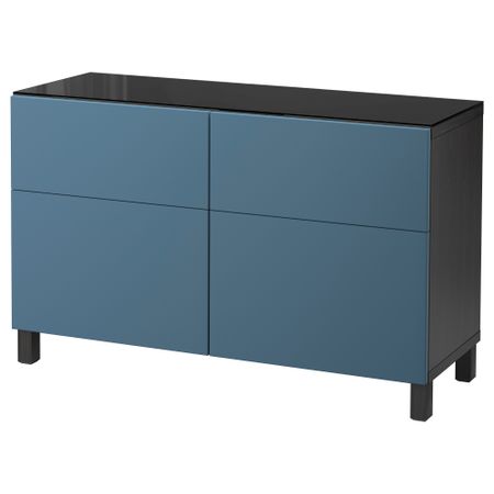 Комбинация для хранения с ящиками БЕСТО, черно-коричневый Вальвикен, темно-синий прозрачное стекло (120x40x74 см)