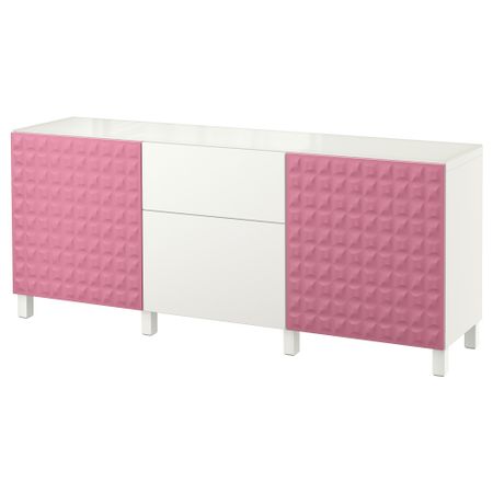 Комбинация для хранения с дверцами/ящиками БЕСТО, Дьюпвикен розовый, Лаппвикен белый (180x40x74 см)