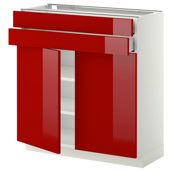 Напольный шкаф, 2 дверцы, 2 ящика МЕТОД / МАКСИМЕРА, белый, Рингульт красный - схема-чертеж с размерами