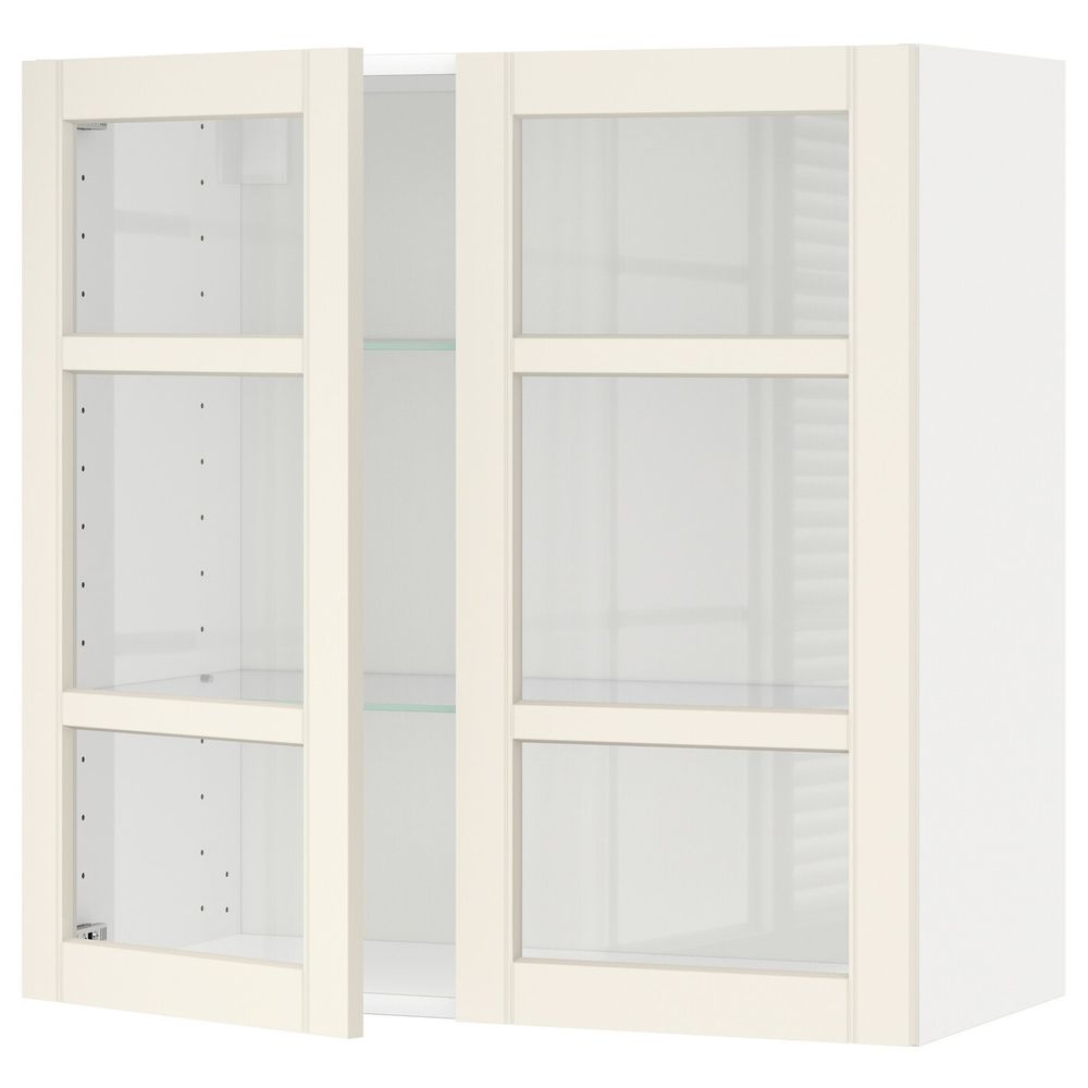 Навесной шкаф с полками, 2 стекло дв, белый/Хитарп белый с оттенком 80x80 см IKEA METOD МЕТОД 292.404.29 - схема-чертеж с размерами