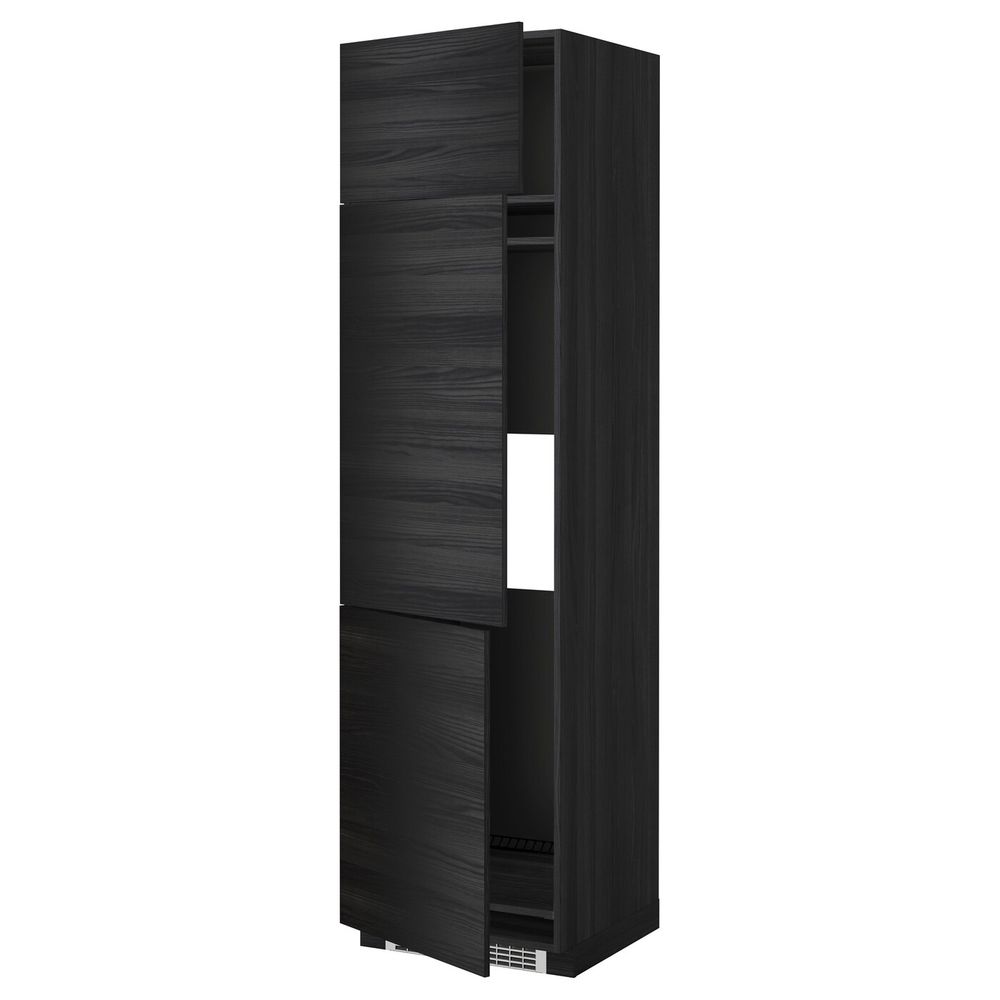 Высокий шкаф для холодильника или морозильника, с 3 дверями, черный, Тингсрид черный 60x60x220 см IKEA МЕТОД 092.330.38 - схема-чертеж с размерами