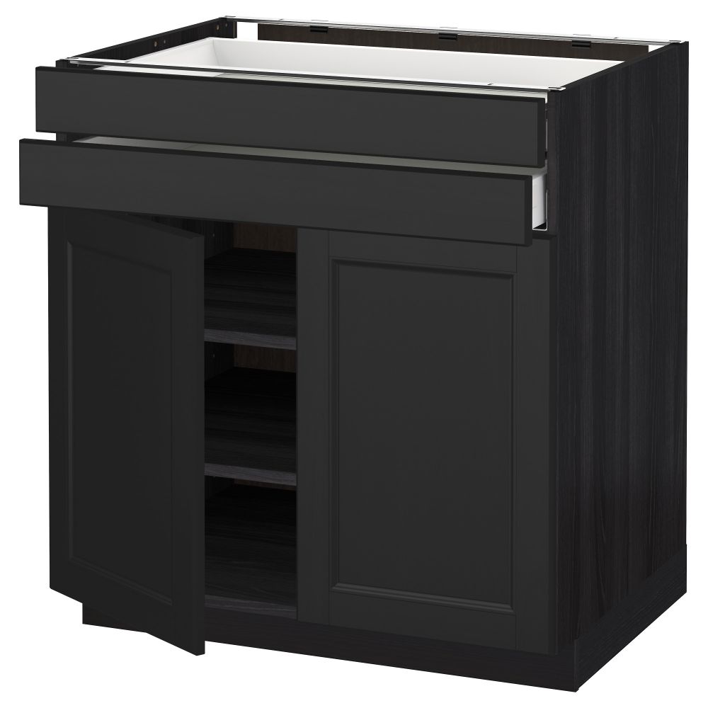 Напольный шкаф, 2 дверцы, 2 ящика МЕТОД / МАКСИМЕРА, черный, Лаксарби черно-коричневый - схема-чертеж с размерами