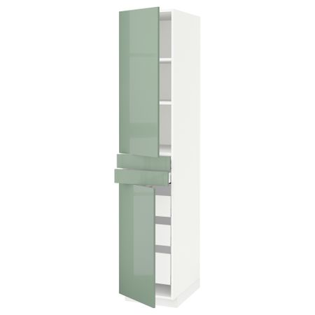Высокий шкаф + полки, 5 ящиков, 2 дверцы, 2 фронтальных МЕТОД / МАКСИМЕРА, белый, Калларп светло-зеленый
