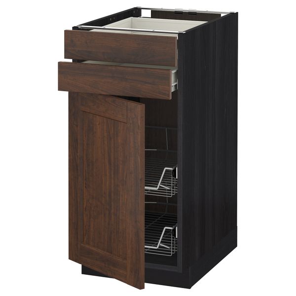 Напольный шкаф, дверца, 2 ящика, проволочных корзин МЕТОД / ФОРВАРА, черный, Эдсерум коричневый - схема-чертеж с размерами