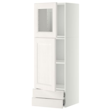 Навесной шкаф, дверцы, стеклянные дверцы, 2 ящика МЕТОД / ФОРВАРА, белый, Лаксарби белый (40x120 см)
