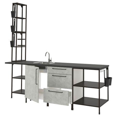Кухня, 243x63.5x241 см, антрацит/под бетон IKEA ENHET 593.382.31