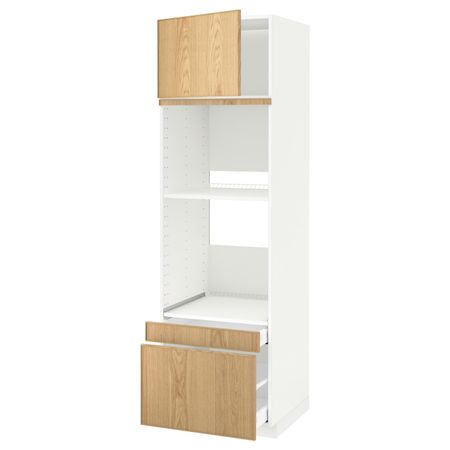 Высокий шкаф для духовки комбинированный, духовка + дверца/2ящ, белый/Экестад дуб 60x60x200 см IKEA METOD МЕТОД / MAXIMERA
