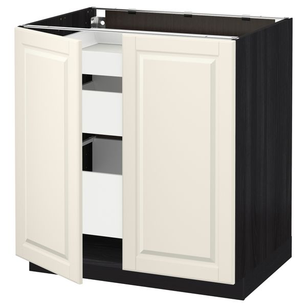 Напольный шкаф с 2 дверцами, 3 ящиками МЕТОД / МАКСИМЕРА, черный, Будбин белый с оттенком (80x60 см) - схема-чертеж с размерами