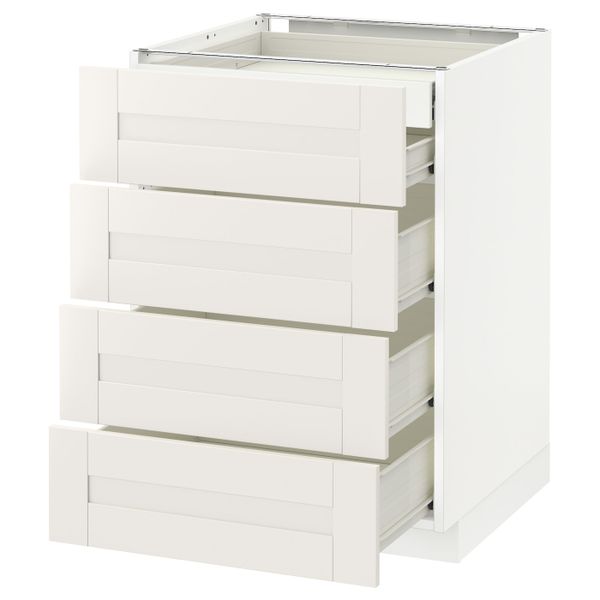 Напольный шкаф 4 фронтальных, 2 низких, 3 средних ящ, белый/Сэведаль белый 60x60 см IKEA МЕТОД / ФОРВАРА 592.654.04 - фото 1