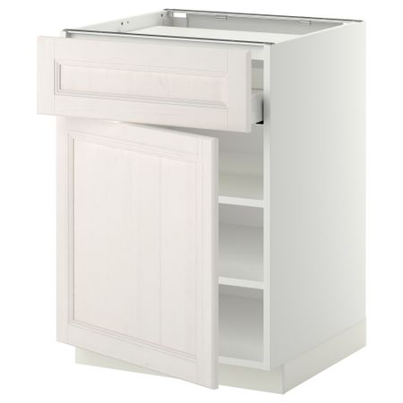 Напольный шкаф для варочной панели, ящик, полка, дверцы МЕТОД / МАКСИМЕРА, белый, Лаксарби белый (60x60 см)