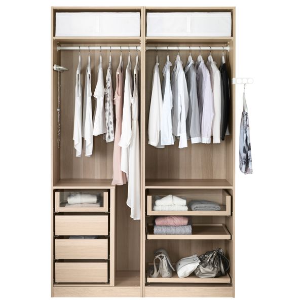 Гардероб ПАКС, под беленый дуб, Мехамн белый (150x66x236 см) - схема-чертеж с размерами