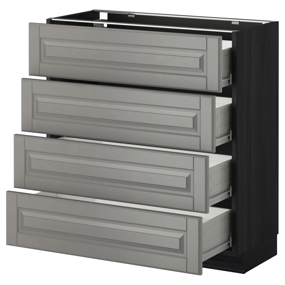 Напольный шкаф 4 фронтальных панели, 4 ящика МЕТОД / ФОРВАРА, черный, Будбин серый - схема-чертеж с размерами