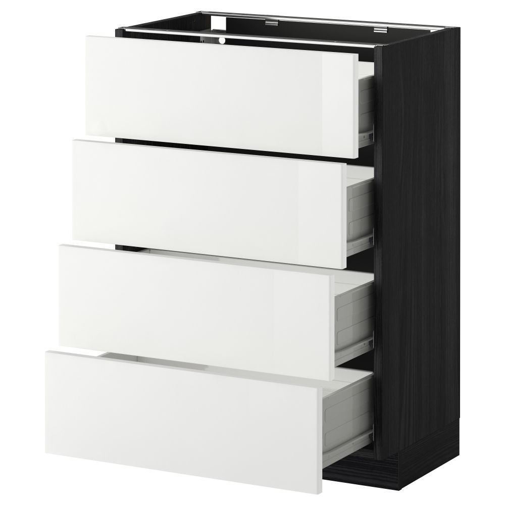 Напольный шкаф 4 фронтальных панели, 4 ящика МЕТОД / ФОРВАРА, черный, Рингульт белый - схема-чертеж с размерами