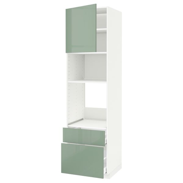 Высокий шкаф для духовки/СВЧ/дверца/2ящ, белый, Калларп светло-зеленый, 60x60x220 см IKEA МЕТОД / МАКСИМЕРА 592.461.23 - схема-чертеж с размерами