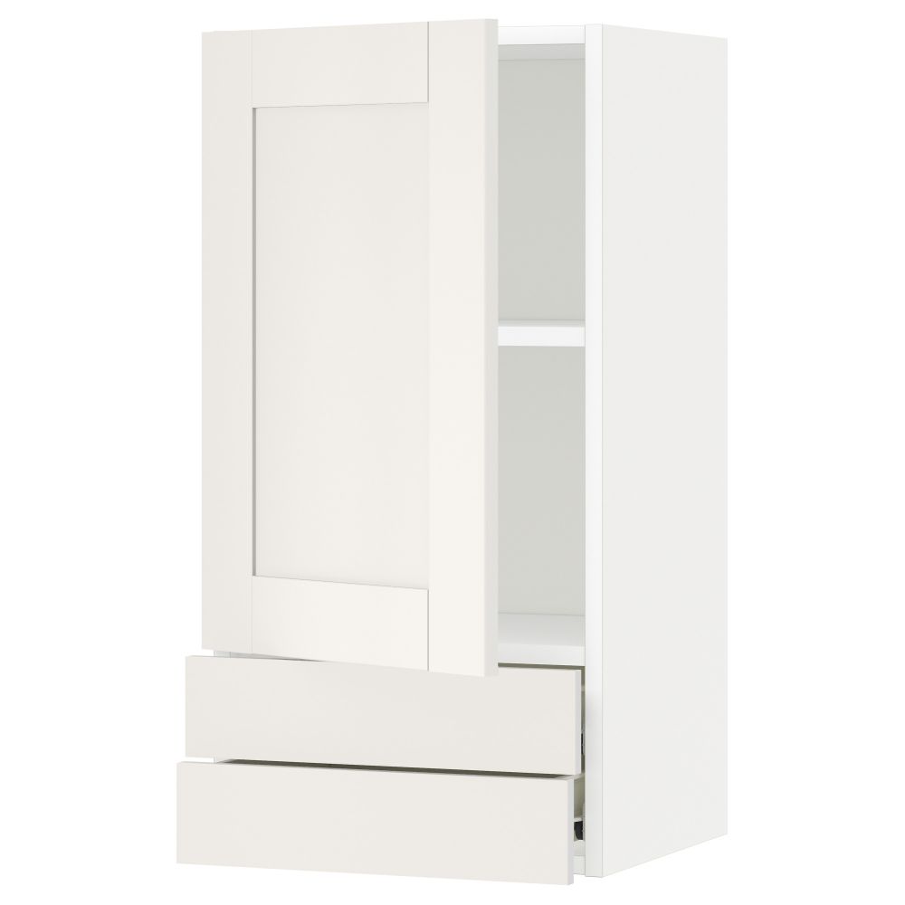 Навесной шкаф с дверцей, 2 ящика МЕТОД / ФОРВАРА, белый, Сэведаль белый - схема-чертеж с размерами