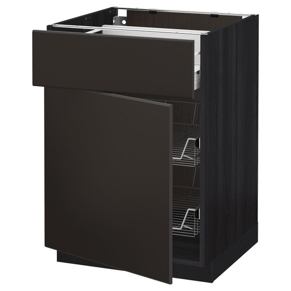 Напольный шкаф с проволочной корзиной/ящ/дверью, черный/Кунгсбакка антрацит 60x60 см IKEA МЕТОД / ФОРВАРА 492.204.54 - схема-чертеж с размерами