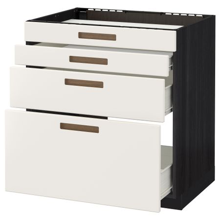 Напольный шкаф для духовки, 4фасада, 3 ящика МЕТОД / ФОРВАРА, черный, Мэрста белый