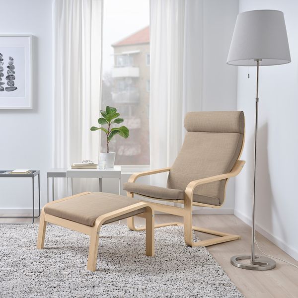 Табурет для ног, дубовый шпон, беленый/Шифтебу бежевый IKEA POÄNG ПОЭНГ 293.984.67 - фото 2