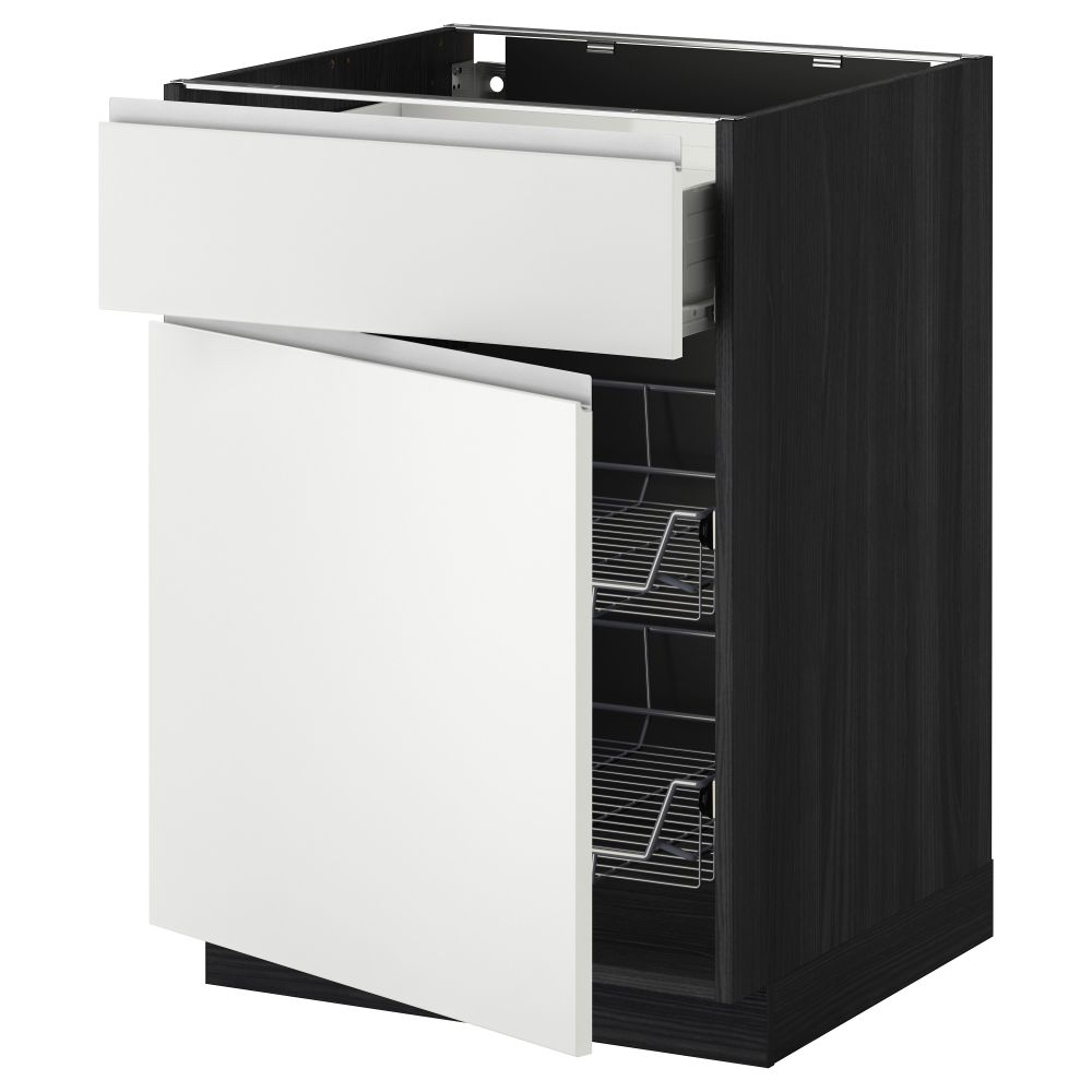 Напольный шкаф с проволочной корзиной, ящиком, дверью МЕТОД / ФОРВАРА, черный, Нодста белый - схема-чертеж с размерами