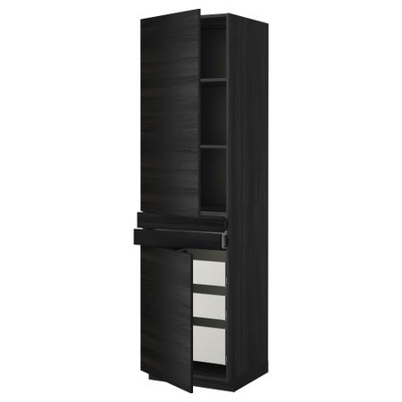 Высокий шкаф + полки, 5 ящиков, 2 дверцы, 2 фронтальных МЕТОД / МАКСИМЕРА, черный, Тингсрид черный