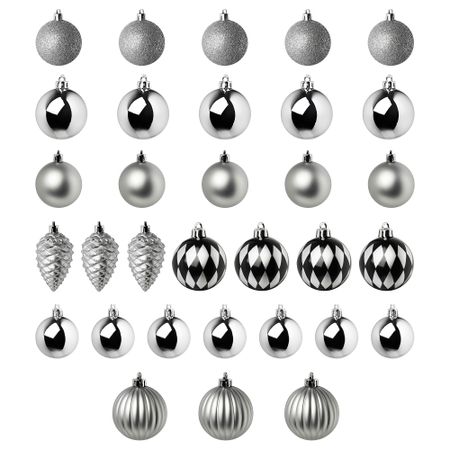 Набор елочных шаров, 32 шт. ВИНТЕР 2018, серебристый/белый