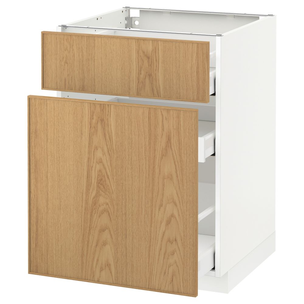 Напольный шкаф, выдвижной секцией, ящик МЕТОД / МАКСИМЕРА, белый, Экестад дуб - схема-чертеж с размерами