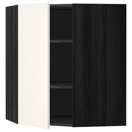 Угловой навесной шкаф с полками МЕТОД, черный, Веддинге белый