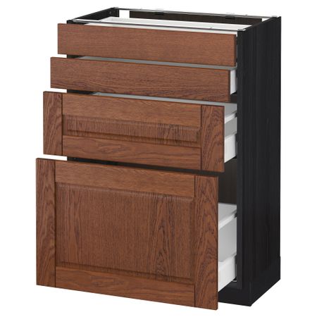 Напольный шкаф 4 фронтальных панели, 4 ящика МЕТОД / МАКСИМЕРА, черный, Филипстад коричневый