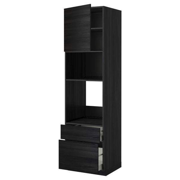 Высокий шкаф для духовки/СВЧ дверца, 2 ящика МЕТОД / МАКСИМЕРА, черный, Тингсрид черный - фото 1