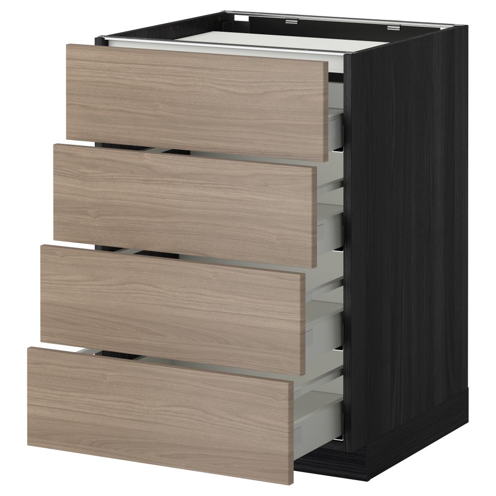 Напольный шкаф, 4 фронтальных панели, 4 ящика МЕТОД / МАКСИМЕРА, черный, Брокхульт светло-серый - фото 1